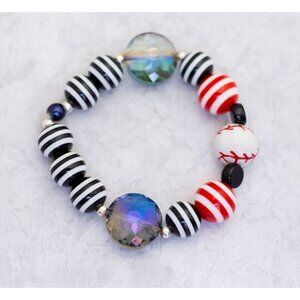 6 inch, Vintage Stripes Colorful Circus Beaded Bracelet - C9